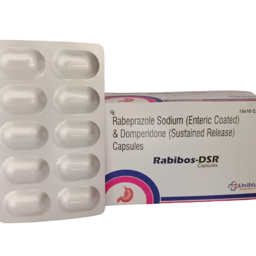 Product Name: Rabibos DSR, Compositions of Rabibos DSR are Rabeprazole Sodium (Enteric Coated) & Domperidone (Sustained Release) Capsules - Uniblue Healthcare Private Limited