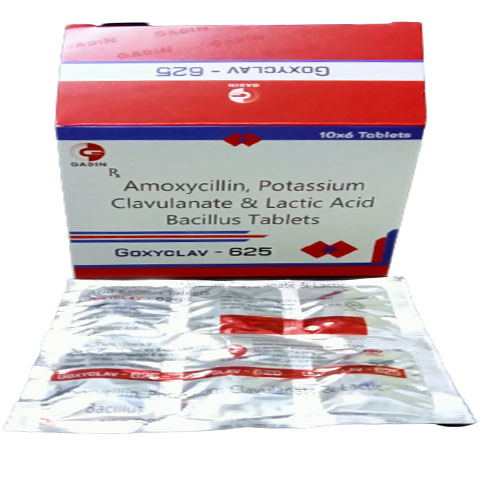 Product Name: GOXYCLAV 625 , Compositions of GOXYCLAV 625  are AMOXYCILLIN 500 MG + POTASSIUM CLAVULANIC ACID 125 MG WITH LB - Gadin Pharmaceuticals Pvt. Ltd