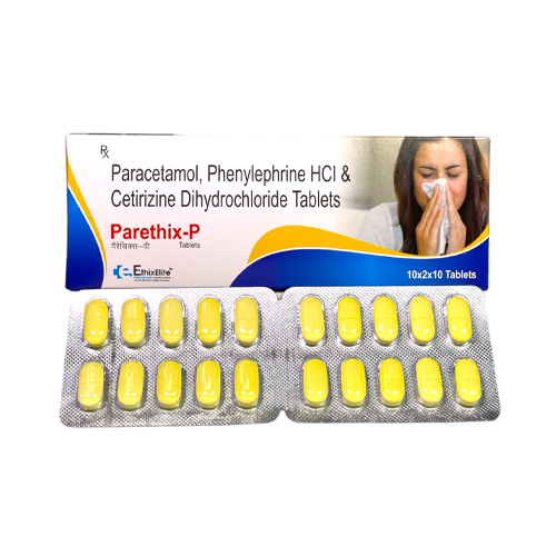 Product Name: Parethix P, Compositions of Parethix P are Paracetamol,Phenylephrine HCL & Cetrizine Dihydrochloride tablets  - EthixElite Lifesciences Private Limited