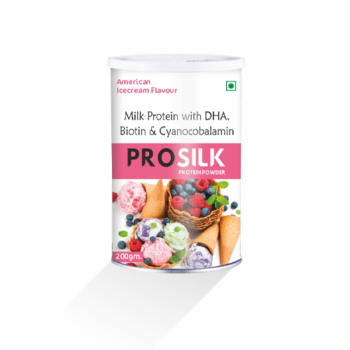 Product Name: PROSILK, Compositions of PROSILK are Milk Protein with DHA, Biotin & Cyanocobalamin - Biodiscovery Lifesciences Private Limited