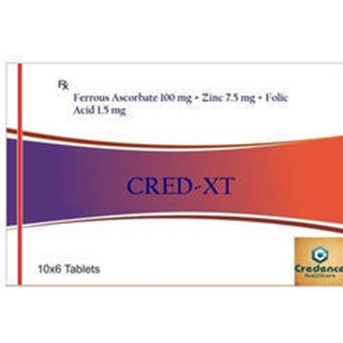 Product Name: Cred XT, Compositions of Ferrous Ascrobate 100mg + Zinc 7.5mg + Folic Acid 1.5mg are Ferrous Ascrobate 100mg + Zinc 7.5mg + Folic Acid 1.5mg - Credence Healthcare