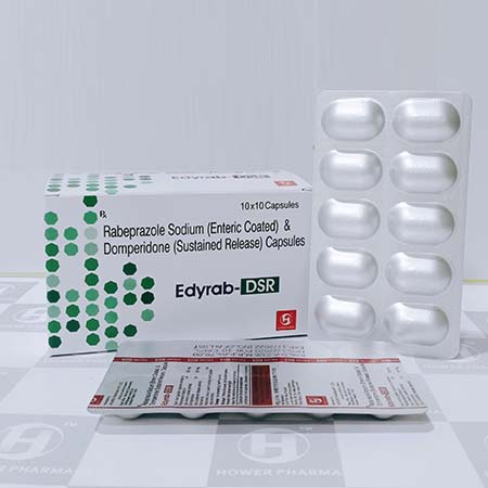 Product Name: Edyrab Dsr, Compositions of Rabeprazole Sodium (Enteric Coated) & Domeperidone (Sustained Release) Capsules are Rabeprazole Sodium (Enteric Coated) & Domeperidone (Sustained Release) Capsules - Hower Pharma Private Limited