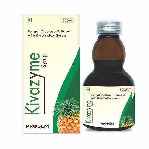 Product Name: Kivazyme, Compositions of Fungal Diastase & Popain With B-complex Syrup are Fungal Diastase & Popain With B-complex Syrup - Prosem Healthcare