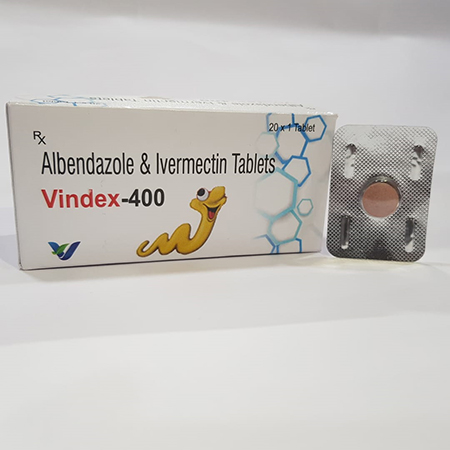 Product Name: VINDEX 400, Compositions of VINDEX 400 are Albendazole & Ivermectin Tablets - Vindcare Lifesciences