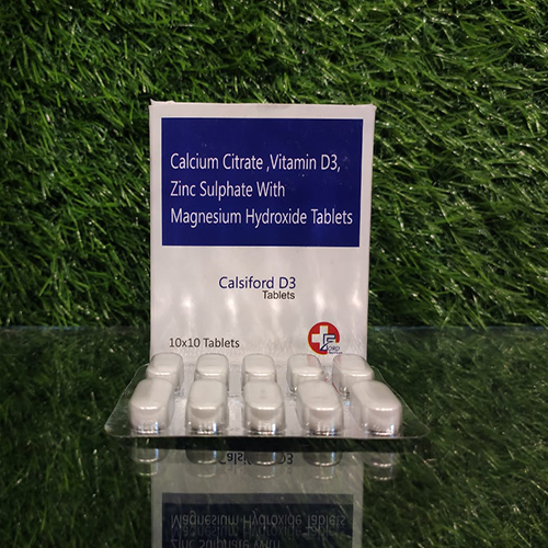 Product Name: Calsiford D3, Compositions of Calsiford D3 are Calcium Citrate,Vitamin D3, Zinc Sulphate with Magnesium Hydroxide Tablets - Crossford Healthcare