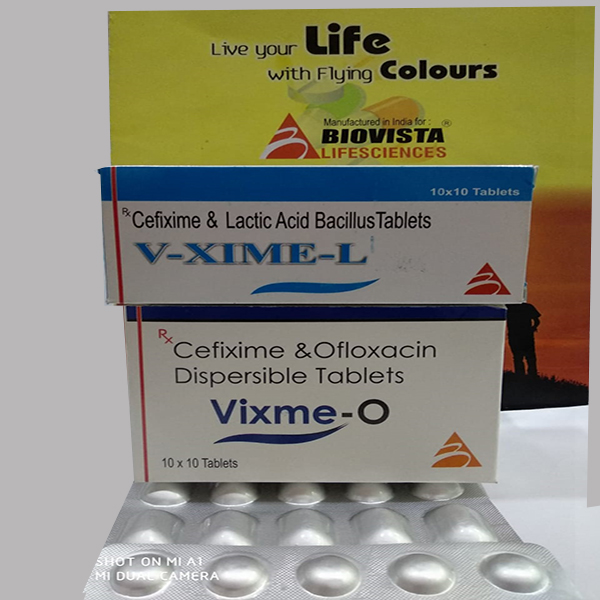 Product Name: V Xime, Compositions of V Xime are Cefixime & Ofloxacin Dispersable  - Biovista Lifesciences