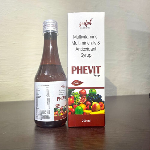 Product Name: Phevit, Compositions of Multivitamin Multimineral & Antioxident Syrup are Multivitamin Multimineral & Antioxident Syrup - Guelph Healthcare Pvt. Ltd