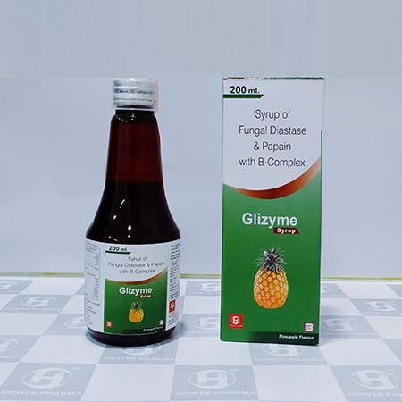 Product Name: Glizyme, Compositions of Syrup of Fungle Diastase & Papain B-Complex are Syrup of Fungle Diastase & Papain B-Complex - Hower Pharma Private Limited