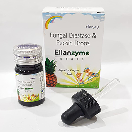 Product Name: Ellanzyme, Compositions of Ellanzyme are Fungal Diastate & Pepsin Drops - Ellanjey Lifesciences