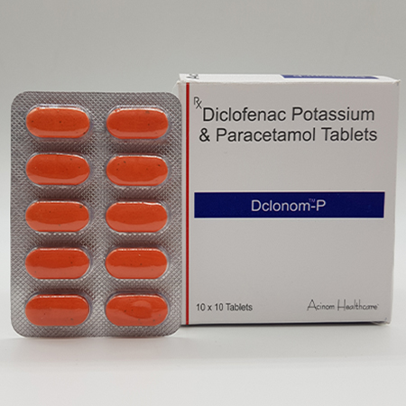 Product Name: Dclonom P, Compositions of Dclonom P are Diclofenac Potassium and Paracetamol Tablets - Acinom Healthcare