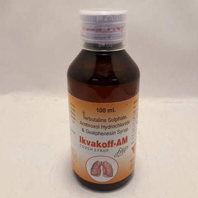 Product Name: Ikvakoff AM, Compositions of Ikvakoff AM are Terbutaline sulphate, bromhexine hydrochloride, Guaiphenesin & Menthol syrup - Ikvans Pharma