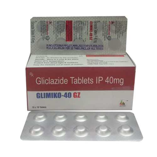 Product Name: GLIMIKO 40 GZ, Compositions of Gliclazide Tablets IP 40mg are Gliclazide Tablets IP 40mg - MK Healthcare