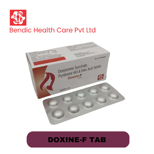 Product Name: DOXINE F, Compositions of DOXINE F are Doxylamine Succinate Pyridoxine HCI & Folic Acid Tablets - Bendic Healthcare Private Limited