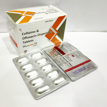 Product Name: Hiyaxime O, Compositions of Cefixime & Ofloxacin Dispersible Tablets are Cefixime & Ofloxacin Dispersible Tablets - Arvoni Lifesciences Private Limited