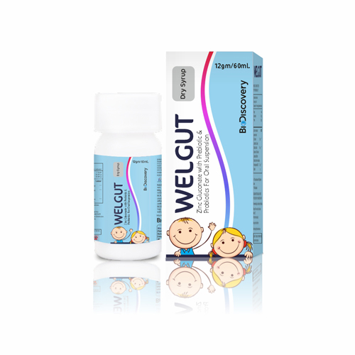 Product Name: WELGUT, Compositions of WELGUT are Zinc Gluconate with Prebiotic & Probiotics For Oral Suspension - Biodiscovery Lifesciences Private Limited