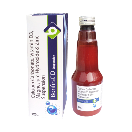 Product Name: BONEFIRST D, Compositions of BONEFIRST D are Calcium Carbonate, Vitamin D3, Magnesium Hydroxide & Zinc Suspension  - Biopolis Lifesciences Private Limited