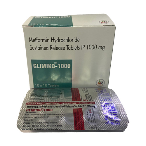 Product Name: GLIMIKO 1000, Compositions of GLIMIKO 1000 are Metformin Hydrochloride Sustained Release Tablets IP 1000 mg - MK Healthcare