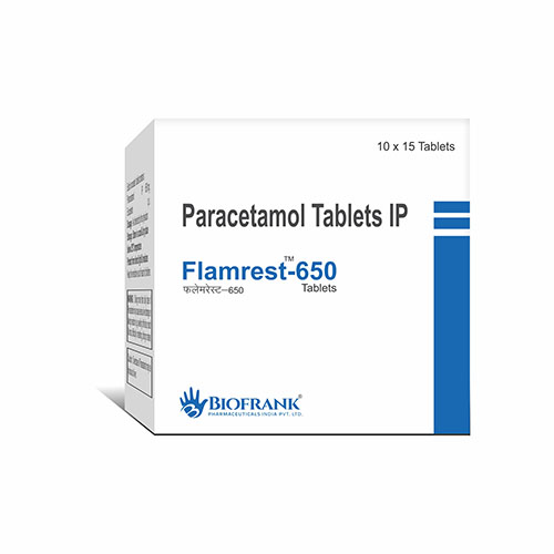 Product Name: Flamrest 650, Compositions of Flamrest 650 are Paracetamol Tablets IP - Biofrank Pharmaceuticals India Private Limited