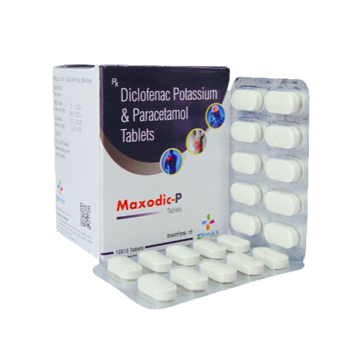 Product Name: PHARMA Maxodic P, Compositions of PHARMA Maxodic P are Diclofenac Potassium & Paracetamol Tablets - Zemax Pharma