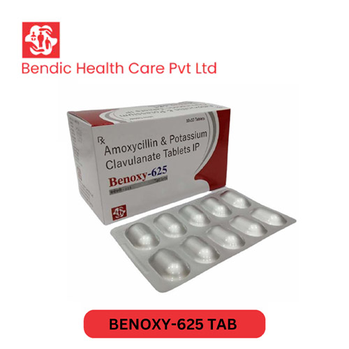 Product Name: BENOXY 625, Compositions of BENOXY 625 are Amoxycillin & potassuim Clavulanate Tablets IP - Bendic Healthcare Private Limited