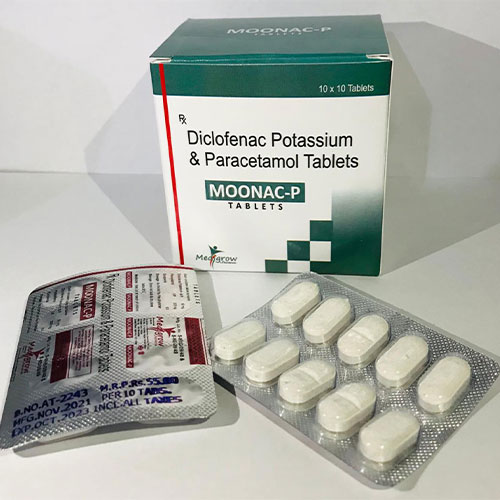 Product Name: Moonac P, Compositions of Diclofenac Potassium 50 mg+ Paracetamol 325  mg are Diclofenac Potassium 50 mg+ Paracetamol 325  mg - MediGrow Lifesciences