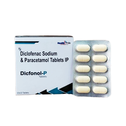 Product Name: DICFONOL P, Compositions of DICFONOL P are Diclofenac Sodium & Paracetamol Tablets IP - Health Pride