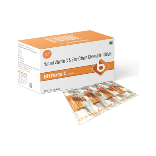 Product Name: BITBOSS C, Compositions of Natural Vitamin C & Zinc Citrate Chewable Tablets are Natural Vitamin C & Zinc Citrate Chewable Tablets - Biopolis Lifesciences Private Limited