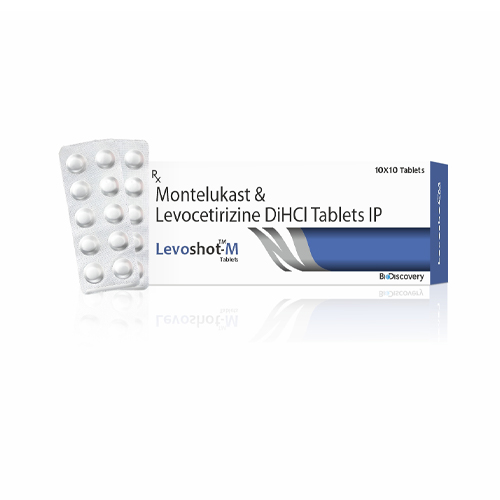 Product Name: Levoshot M, Compositions of Levoshot M are Montelukast & Levocetirizine DiHCI Tablets IP - Biodiscovery Lifesciences Private Limited