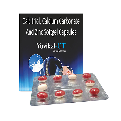 Product Name: Yuvikal CT, Compositions of Yuvikal CT are Calcitriol, Calcium Carbonate And Zinc Softgel Capsules - Prosem Healthcare