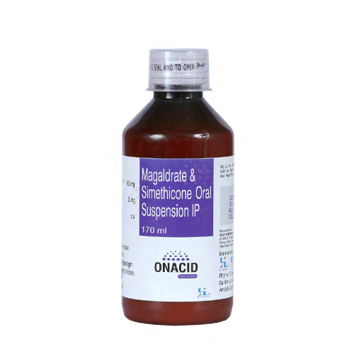 Product Name: ONACID, Compositions of are Magaldrate & Simethicone Oral Suspension IP - Hikona Lifesciences