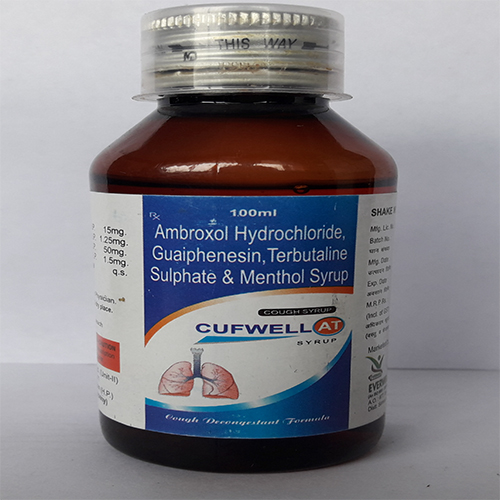 Product Name: CUFWELL AT  SYRUP , Compositions of CUFWELL AT  SYRUP  are Ambroxol Hydrochloride, Guaiphenesin, Terbutaline Sulphate & Menthol Syrup  - Orange Biotech Private Limited