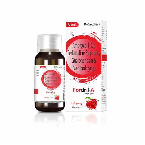 Product Name: Fordril A, Compositions of Fordril A are Ambroxol HCI Terbutaline Sulphate, Guaiphenesin & Menthol Syrup - Biodiscovery Lifesciences Private Limited