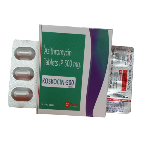 Product Name: KOSKOCIN 500, Compositions of KOSKOCIN 500 are Azithromycin Tablets IP 500 mg. - Access Life Science