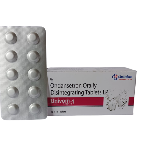 Product Name: Univom 4, Compositions of Univom 4 are Ondansetron Orally Disintegrating Tablets I.P - Uniblue Healthcare Private Limited