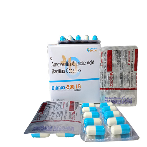 Product Name: Difmox 500 LB, Compositions of Difmox 500 LB are Amoxycillin & Lactic Acid Bacillus Capsules  - Cardiff Biocare