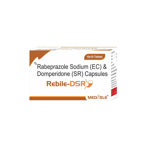 Product Name: REBILE DSR, Compositions of REBILE DSR are Rabeprazole Sodium (EC) & Domperidone (SR) Capsules - Medisle Pharma