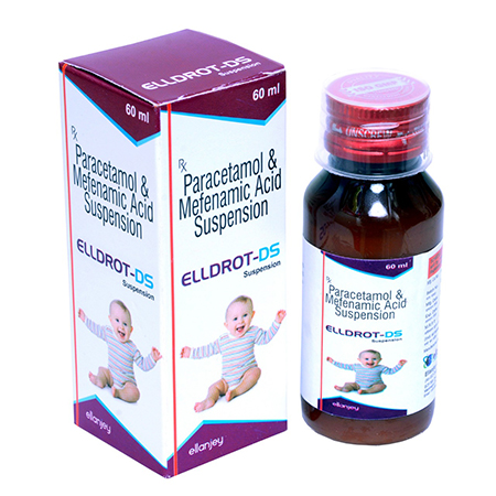 Product Name: Elldrot DS, Compositions of Elldrot DS are Paracetamol & Mefenamic Acid Suspension. - Ellanjey Lifesciences