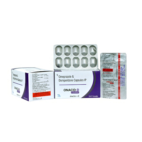 Product Name: ONACID D, Compositions of ONACID D are Omeprazole & Domperidone Capsules IP - Hikona Lifesciences