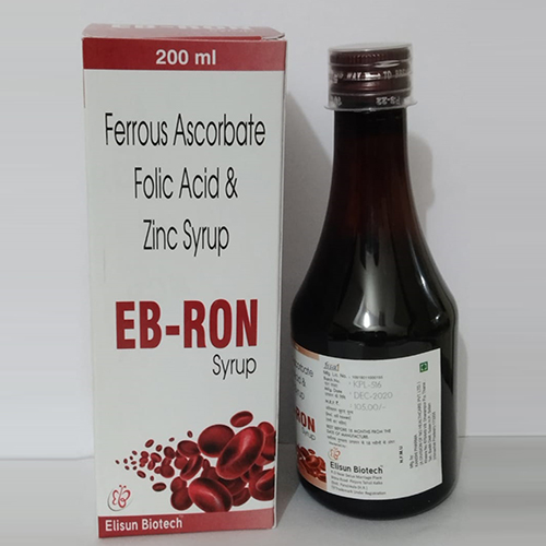 Product Name: EB RON, Compositions of are Ferrous Ascrobate Folic Acid & Zinc Syrup - Elisun Biotech