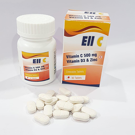 Product Name: EII C, Compositions of EII C are Vitamin C 500mg Vitamin D3 & Zinc - Ellanjey Lifesciences