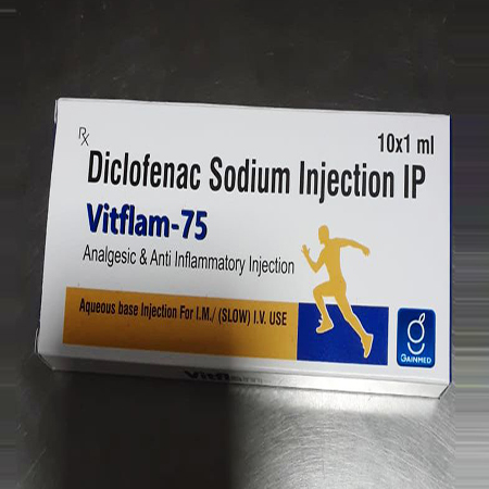 Product Name: Vitflam 75, Compositions of Vitflam 75 are Diclofenac Sodium Injection IP - Gainmed Biotech Private Limited