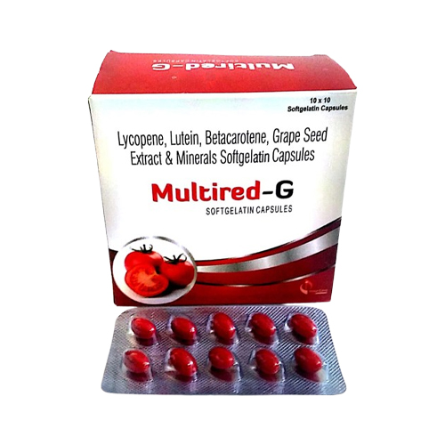 Product Name: MULTIRED G, Compositions of MULTIRED G are Lycopene, Lutein, Betacarotene, Grape Seed Extract & Minerals Softgelatin Capsules - Insta Care Lifesciences