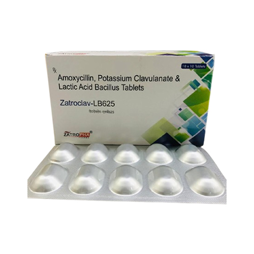 Product Name: Zatroclav LB625, Compositions of Zatroclav LB625 are Amoxycillin, Potassium Clavulanate & Lactic Acid Bacillus Tablets - Zatropha Pharma