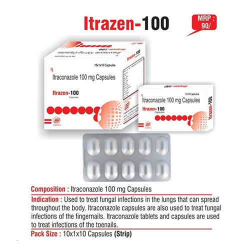 Product Name: Itrazen 100, Compositions of Itrazen 100 are Itraconazole 100mg Capsules - Euphoria India Pharmaceuticals