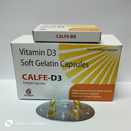 Product Name: Calfe D3, Compositions of Calfe D3 are Vitamin D3 Soft Gelatin Capsules  - Gamro Pharmaceuticals