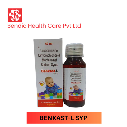 Product Name: BENKAST L, Compositions of BENKAST L are Levocetirizine Dihydrochloride & Mntelukast sodium Syrup - Bendic Healthcare Private Limited