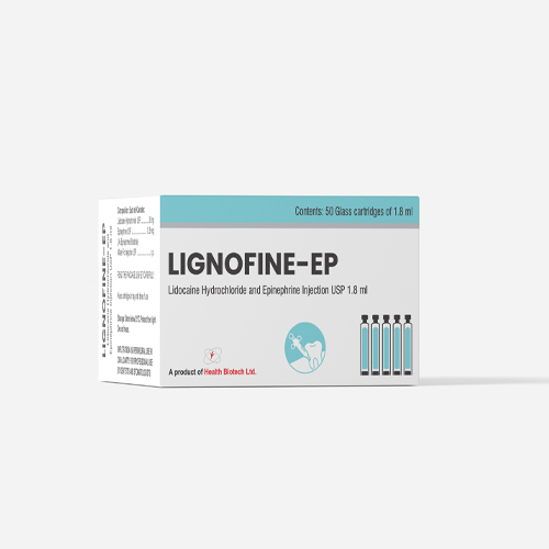 Product Name: LIGNOFINE EP, Compositions of LIGNOFINE EP are Lidocaine Hydrochloride And Epinephrine Injectoin UPS 1.8ml - Health Biotech Limited