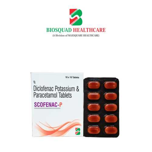 Product Name: SCOFENAC P, Compositions of SCOFENAC P are Diclofenac Potassium & Paracetamol Tablets  - Biosquad Healthcare