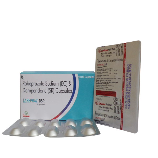 Product Name: Labepraz Dsr, Compositions of Labepraz Dsr are Rabeprazole Sodium (EC) & Domeperidone (SR) Capsules - Lamiaceae HealthCare