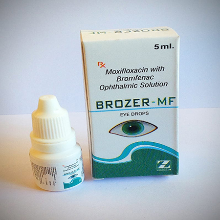 Product Name: Brozer MF, Compositions of Brozer MF are Moxifloxacin with Bromfenac Opthalmic Solution - Zerdia Healthcare Pvt Ltd